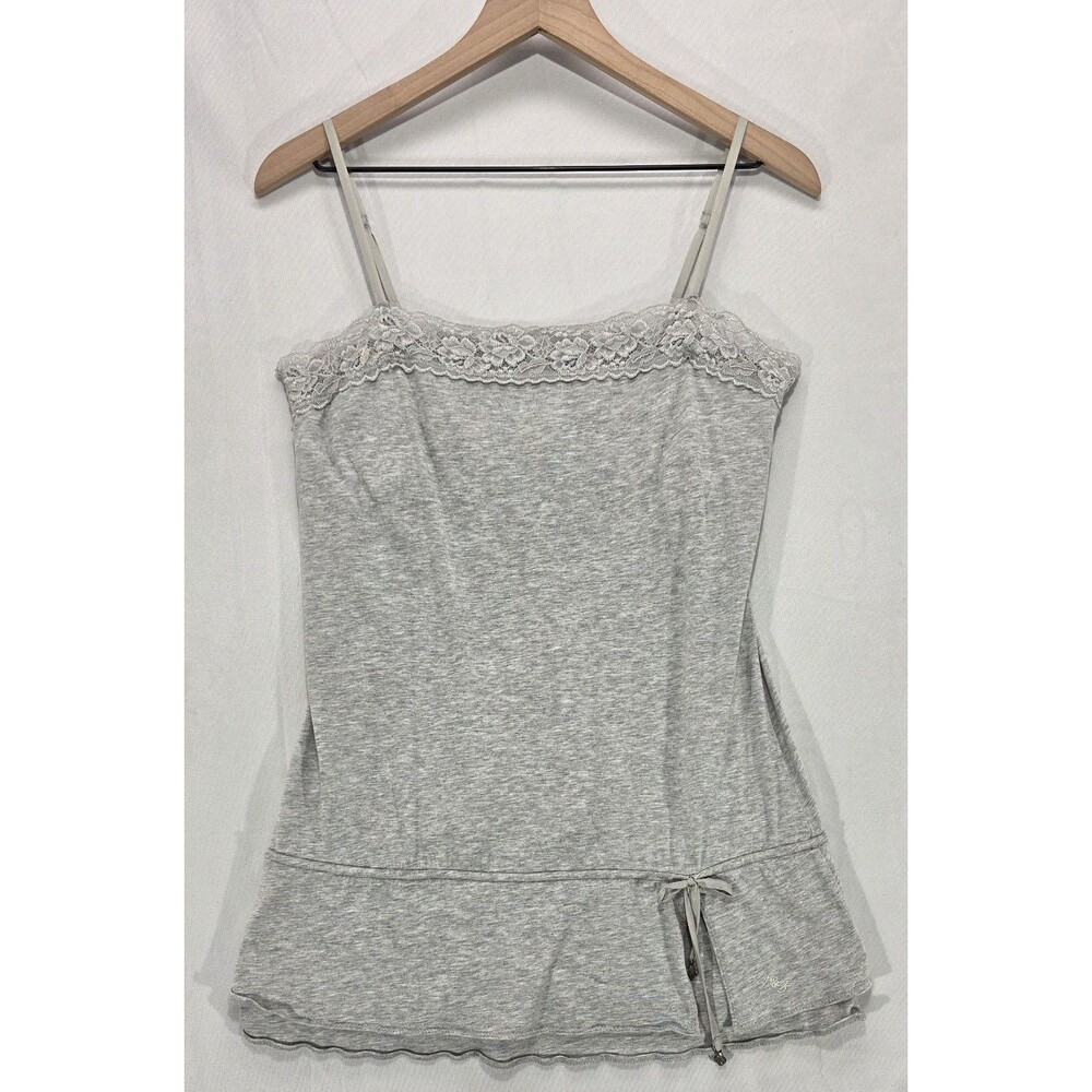 Vintage Abercrombie & Fitch Cami Top Gray Lace Trim Bow Y2K Coquette Bella Swan